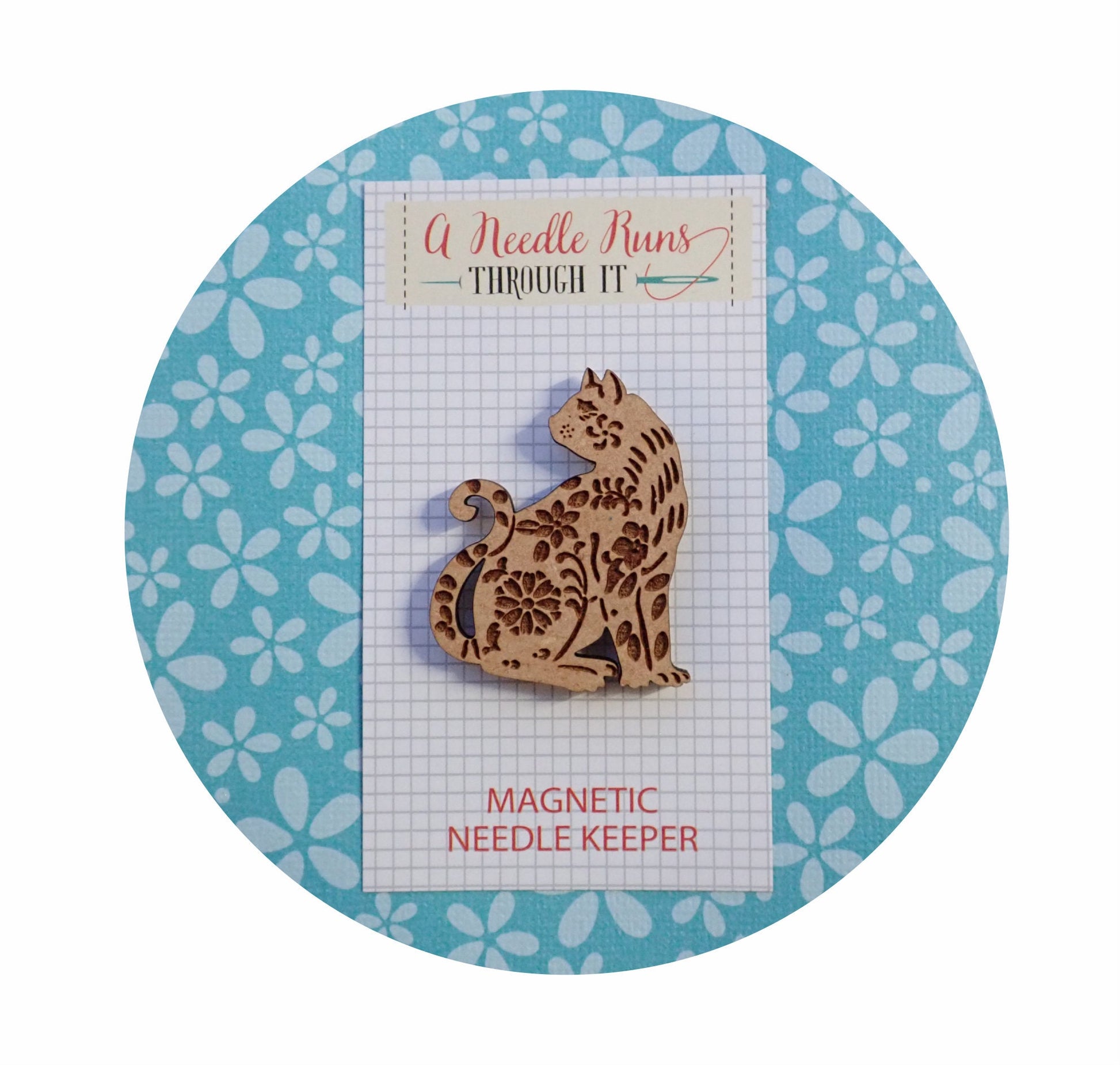 Cross Stitch Needle Minder, Ornate cat needle minder, Wood Magnetic Needle Minder. Hand embroidery, Needle Keeper.Needle minder cross stitch
