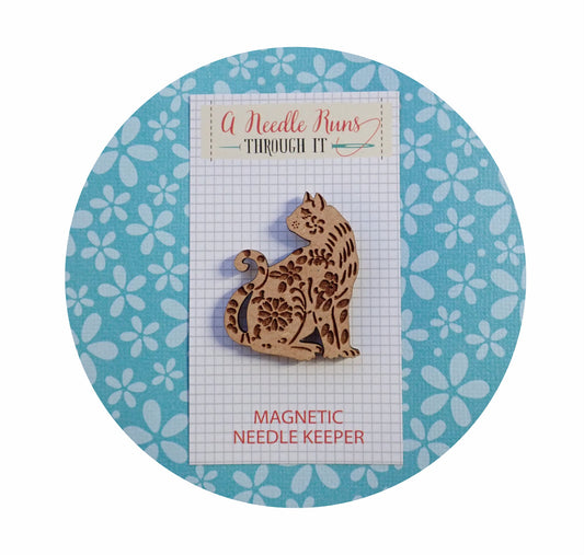 Cross Stitch Needle Minder, Ornate cat needle minder, Wood Magnetic Needle Minder. Hand embroidery, Needle Keeper.Needle minder cross stitch