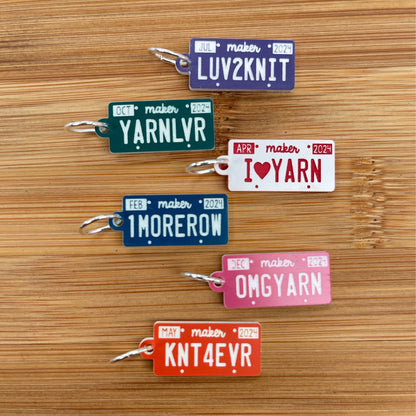 Knitting License plate stitch markers for knitting. Fun Stitch Markers. Cute Color Stitch markers.Progress keepers, cool knitting st markers