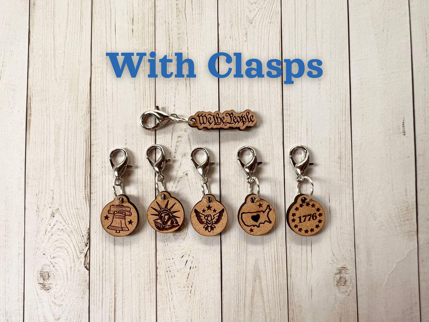 USA-inspired stitch markers for knitting or crochet. Patriotic stitch markers, progress keepers