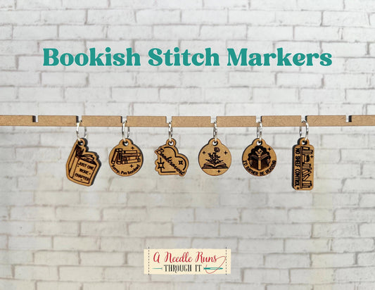 Bookish theme stitch markers for knitting or crochet. Reading stitch markers, progress keepers