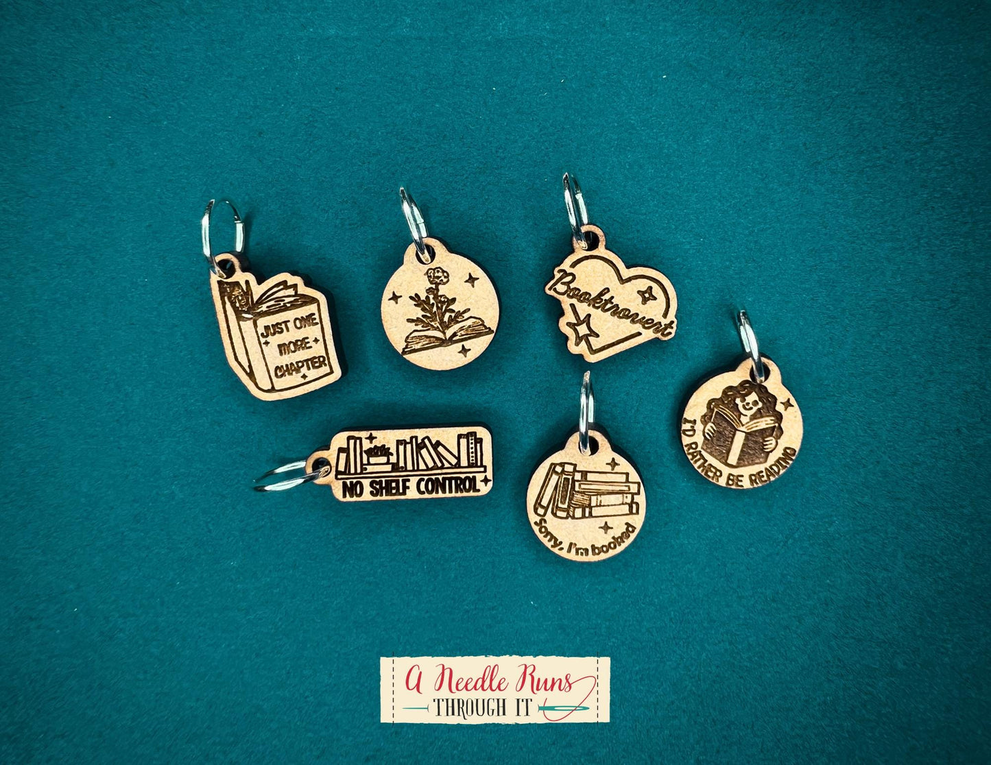 Bookish theme stitch markers for knitting or crochet. Reading stitch markers, progress keepers