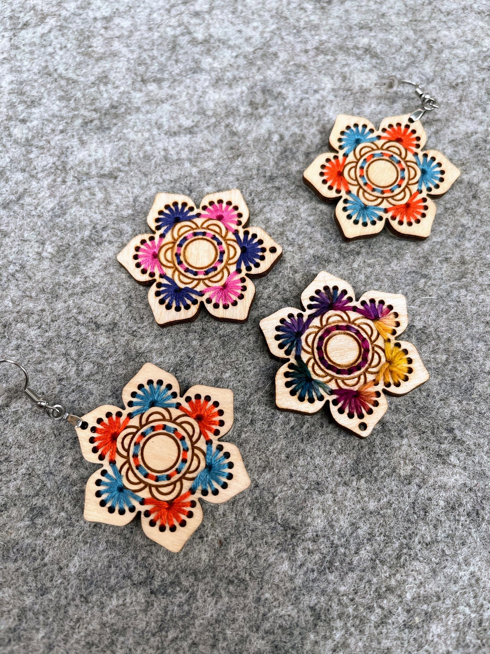 Make your own embroidered wooden earrings kit. Cross Stitch earrings kit, mandala earrings kit, embroidery diy kit. DIY gift