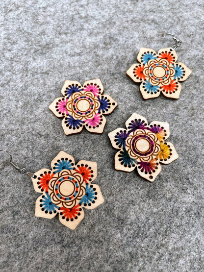 Make your own embroidered wooden earrings kit. Cross Stitch earrings kit, mandala earrings kit, embroidery diy kit. DIY gift