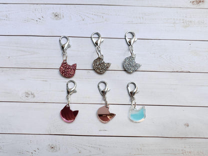 Sparkle Cats stitch markers for knitting or crochet. Sparkle and Mirror Acrylic stitch markers. Cats, kitties, sparkly progress keepers
