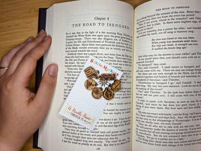 Bookish theme stitch markers for knitting or crochet. Reading stitch markers, progress keepers