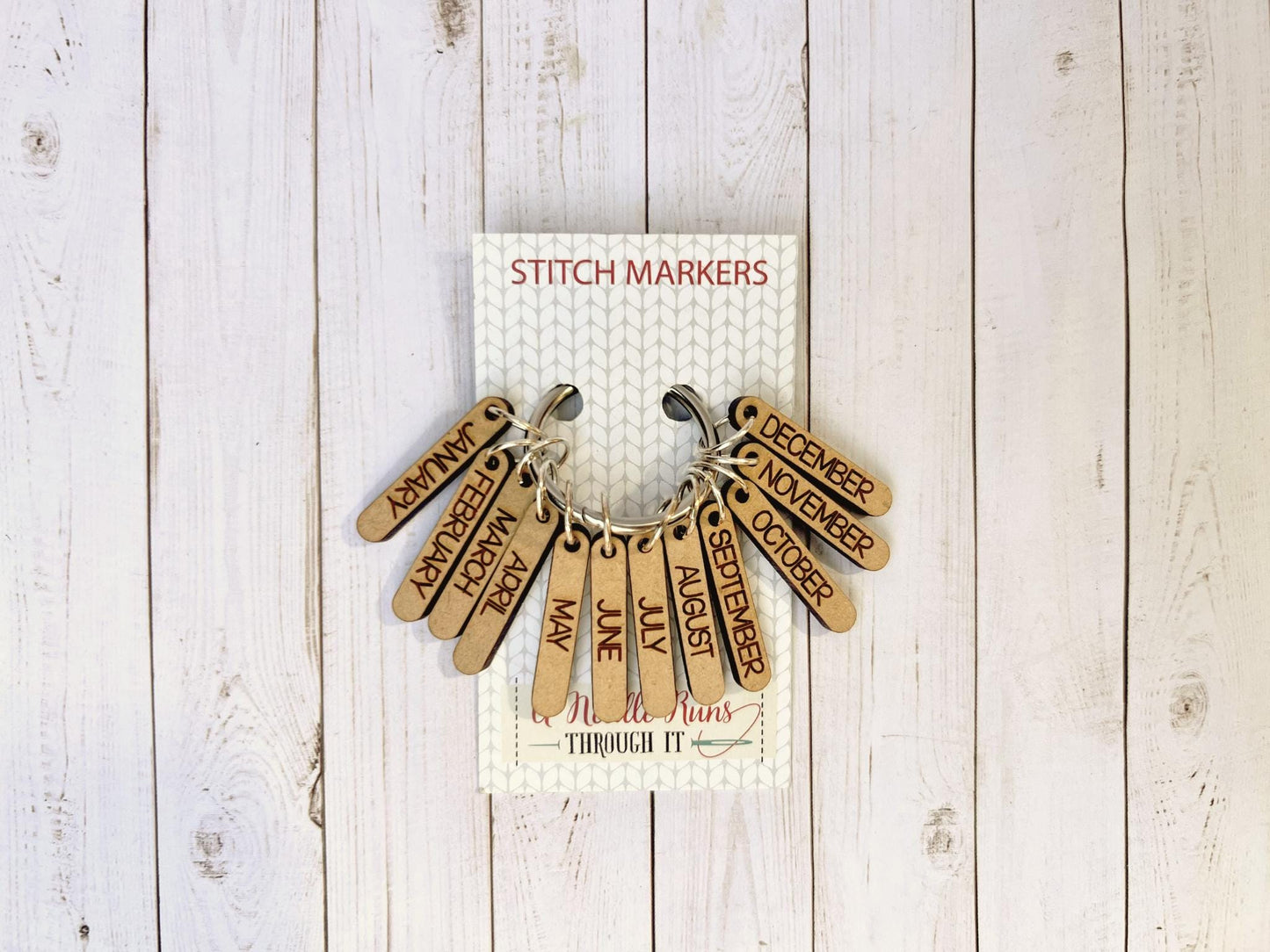 Set of 12 Months of the Year Stitch Marker Set, Temperature Project Progress Keepers.