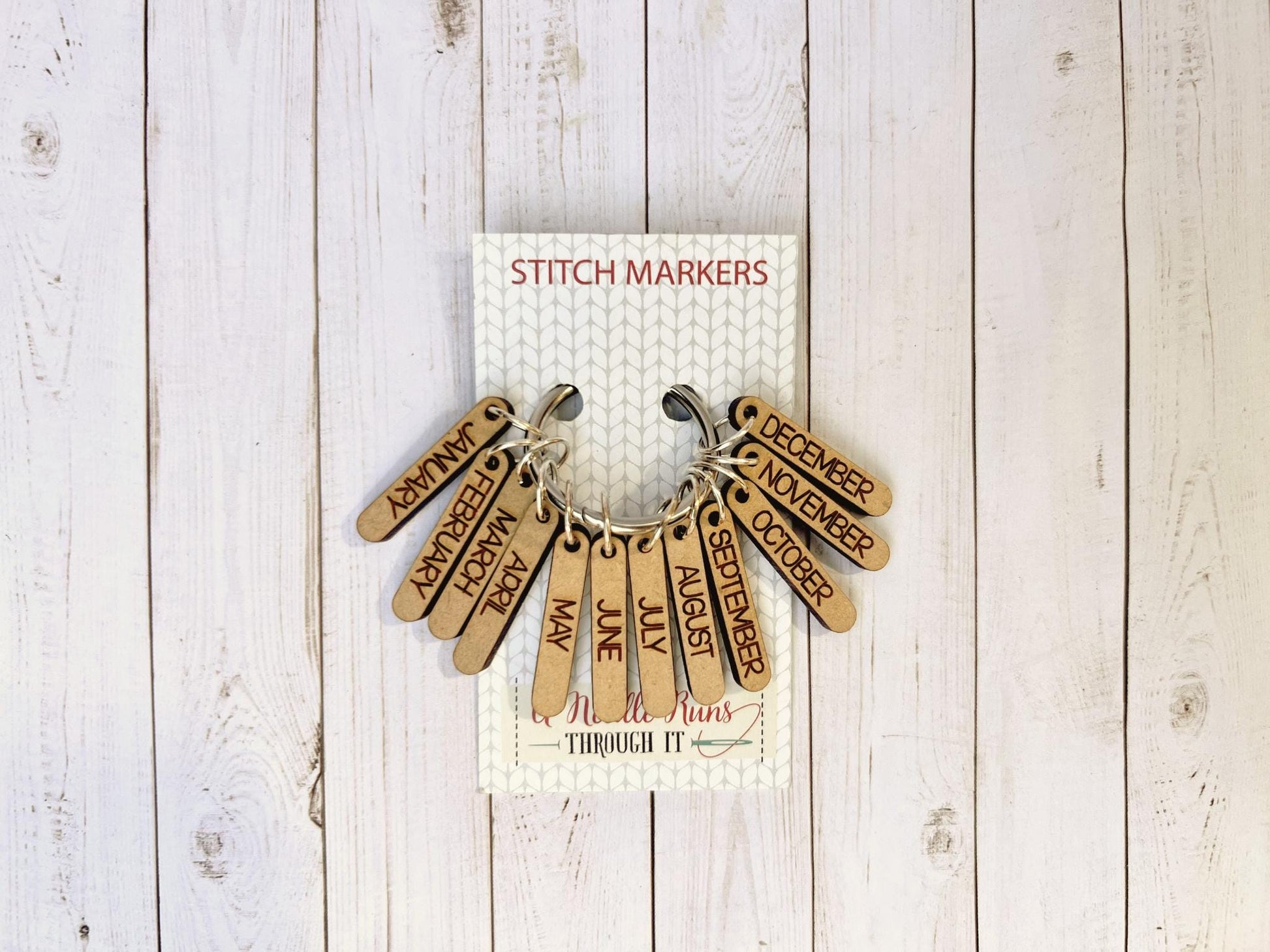 Set of 12 Months of the Year Stitch Marker Set, Temperature Project Progress Keepers.