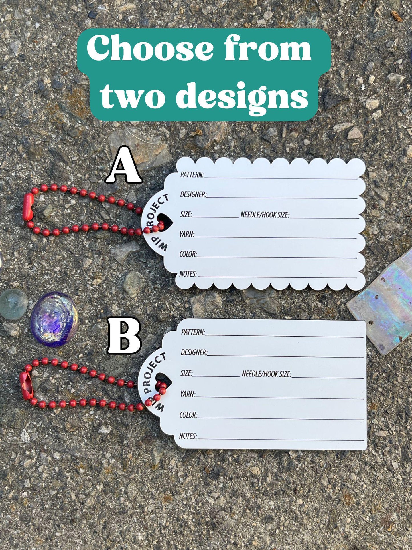 Work in Progress (WIP) Tags. Erasable and reusable labels for crochet & knitting projects.
