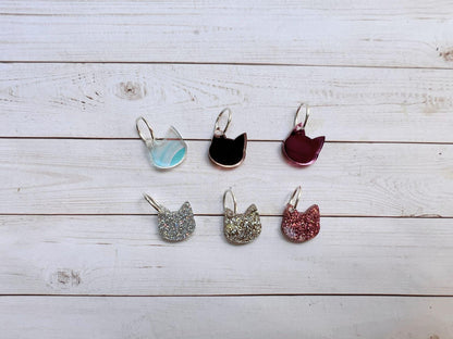 Sparkle Cats stitch markers for knitting or crochet. Sparkle and Mirror Acrylic stitch markers. Cats, kitties, sparkly progress keepers