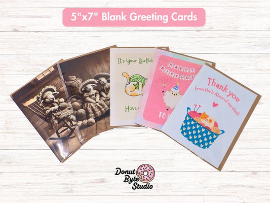 5x7 Blank Greeting Cards by Donut Byte Studio | Choose from 5 Unique Crafty Designs