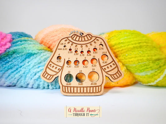 Sweater Knitting Needle gauge, small needle gauge. cute sweater needle gauge for knitting needles. All sizes