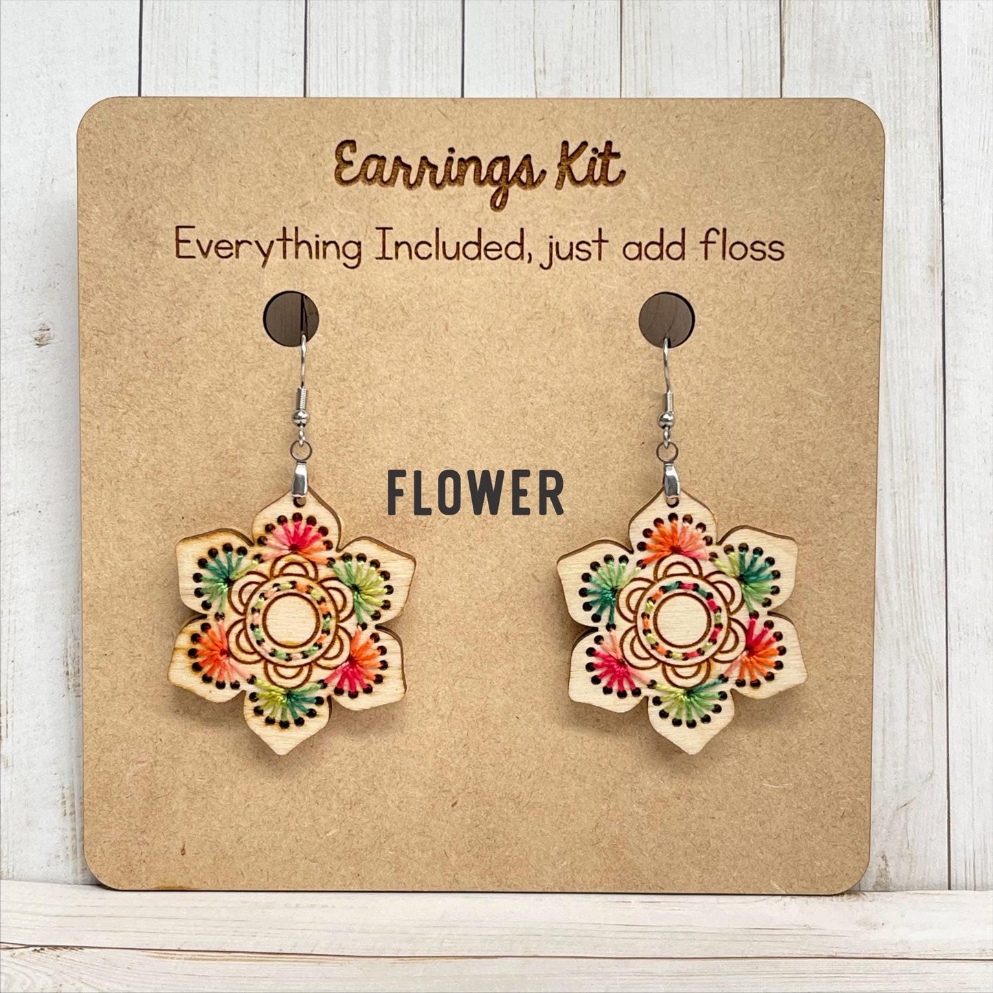 Make your own embroidered wooden earrings kit. Cross Stitch earrings kit, mandala earrings kit, embroidery diy kit. DIY gift