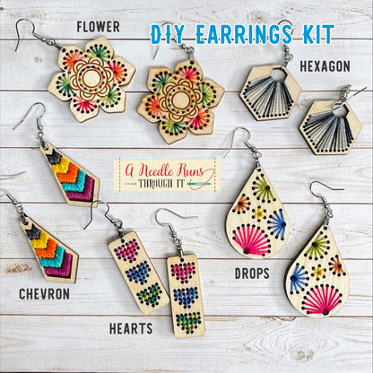 Make your own embroidered wooden earrings kit. Cross Stitch earrings kit, mandala earrings kit, embroidery diy kit. DIY gift
