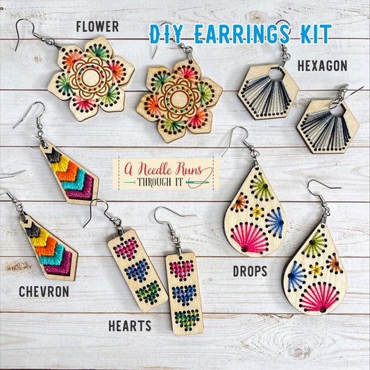 Make your own embroidered wooden earrings kit. Cross Stitch earrings kit, mandala earrings kit, embroidery diy kit. DIY gift