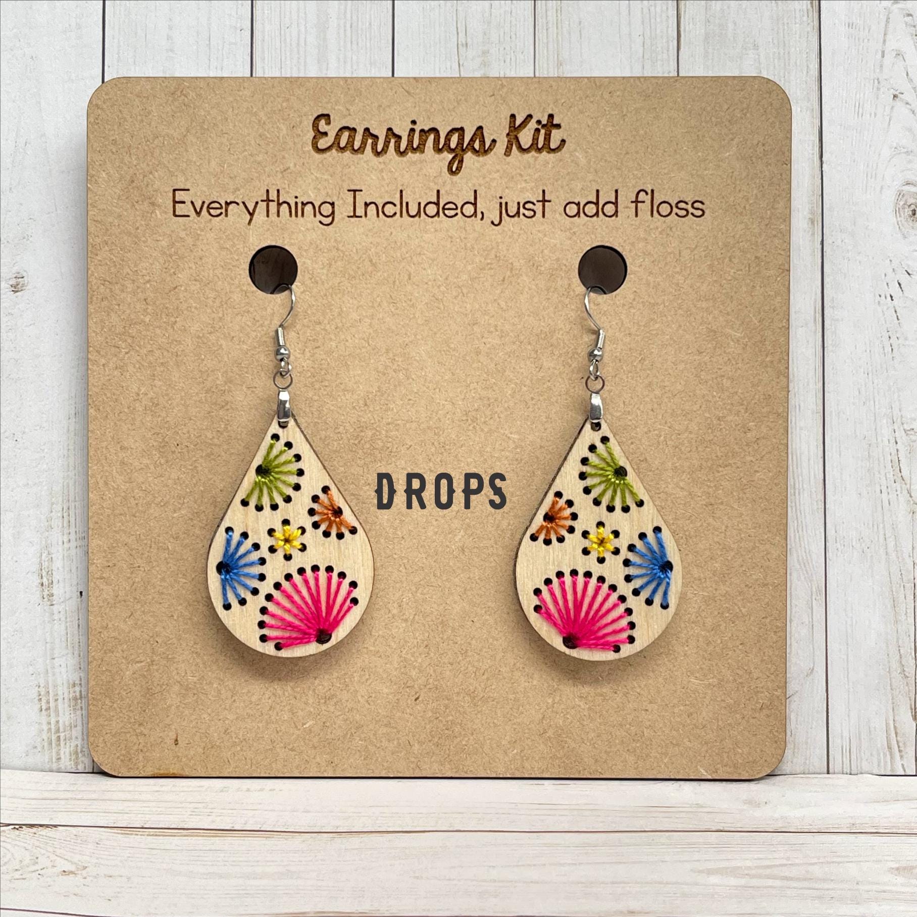 Make your own embroidered wooden earrings kit. Cross Stitch earrings kit, mandala earrings kit, embroidery diy kit. DIY gift