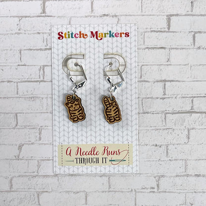 Front and Back stitch markers, right side/wrong side Sheep, Pug, Kitties, Chicken Earrings or removable markers for knitting and crochet