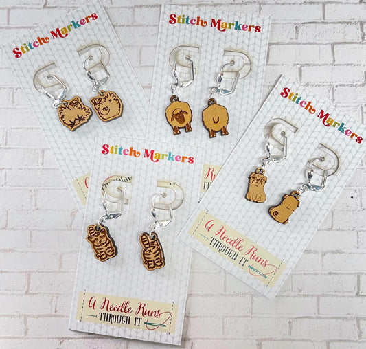 Front and Back stitch markers, right side/wrong side Sheep, Pug, Kitties, Chicken Earrings or removable markers for knitting and crochet
