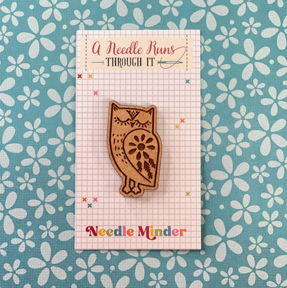 Cross Stitch Needle Minder, Folk art Owl needle minder, Wood Magnetic Needle Minder. Hand embroidery, Needle Keeper. cross stitch owl