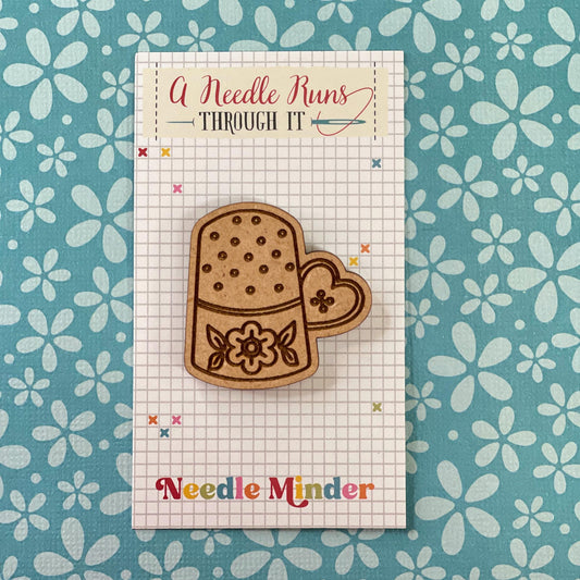 Cross Stitch Needle Minder, Thimble and button needle minder, Wood Magnetic Needle Minder.Hand embroidery,Needle Keeper.Cross stitch thimble