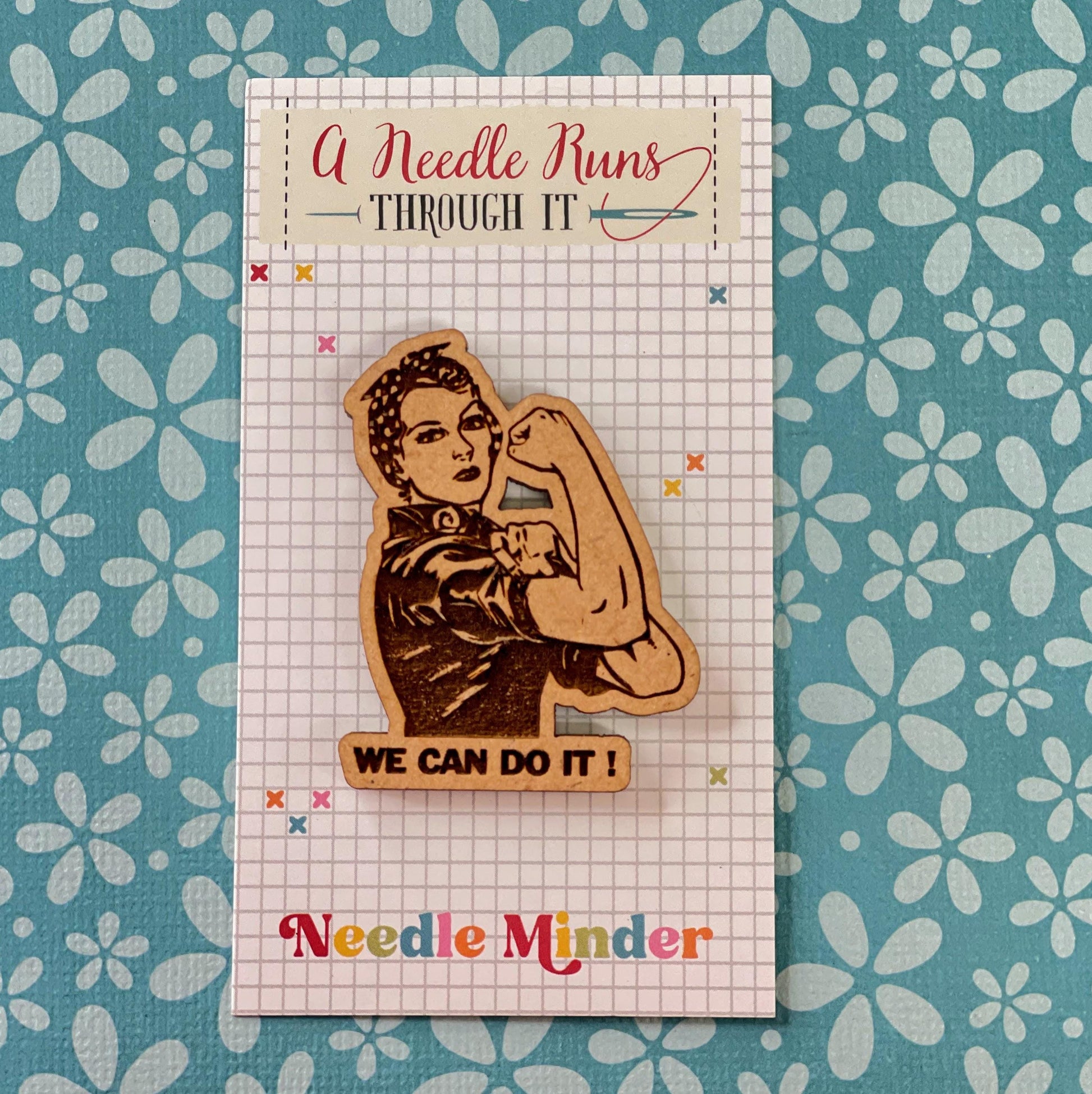 Cross Stitch Needle Minder, Rosie the Riveter needle minder, Wood Magnetic Needle Minder. Hand embroidery, Needle Keeper. cross stitch