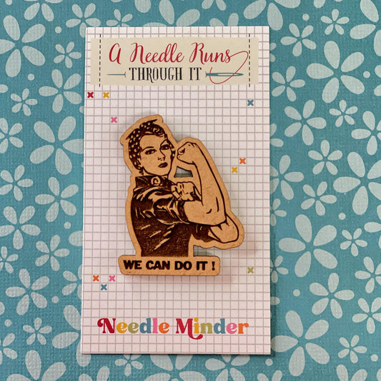 Cross Stitch Needle Minder, Rosie the Riveter needle minder, Wood Magnetic Needle Minder. Hand embroidery, Needle Keeper. cross stitch