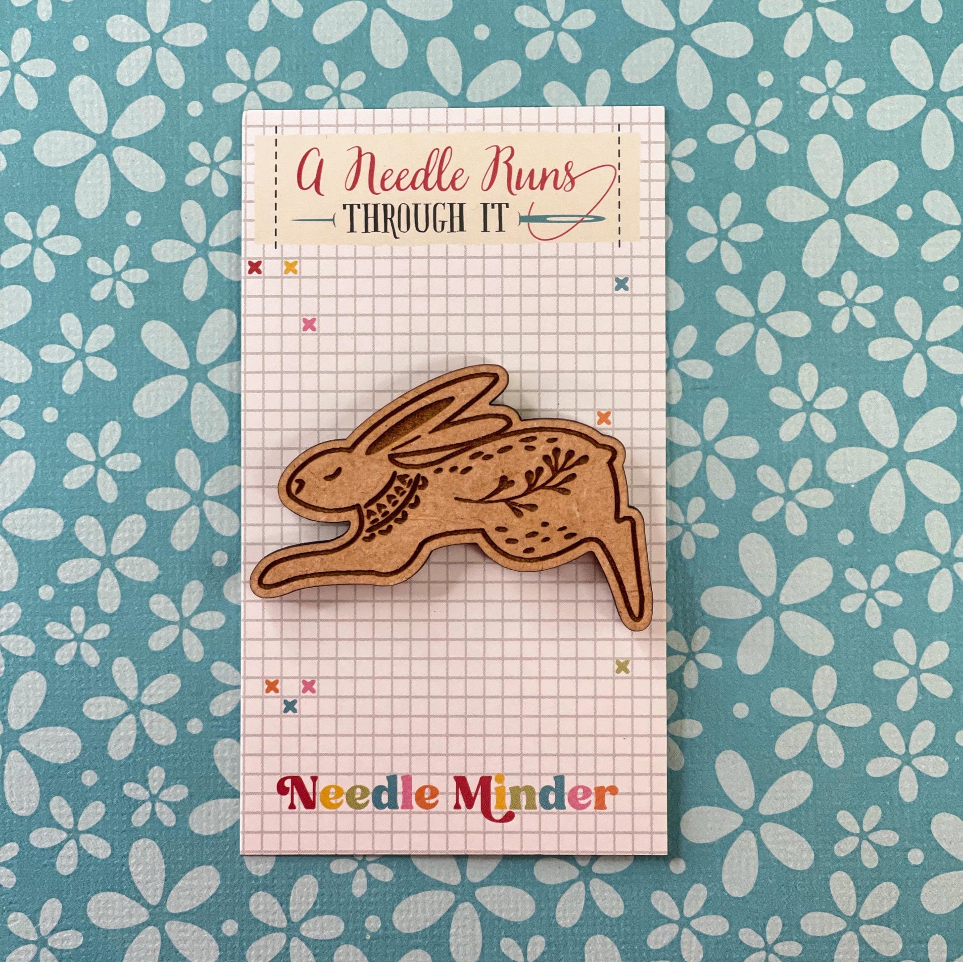Cross Stitch Needle Minder, Folk art rabbit needle minder, Wood Magnetic Needle Minder. Hand embroidery, Needle Keeper. cross stitch rabbit