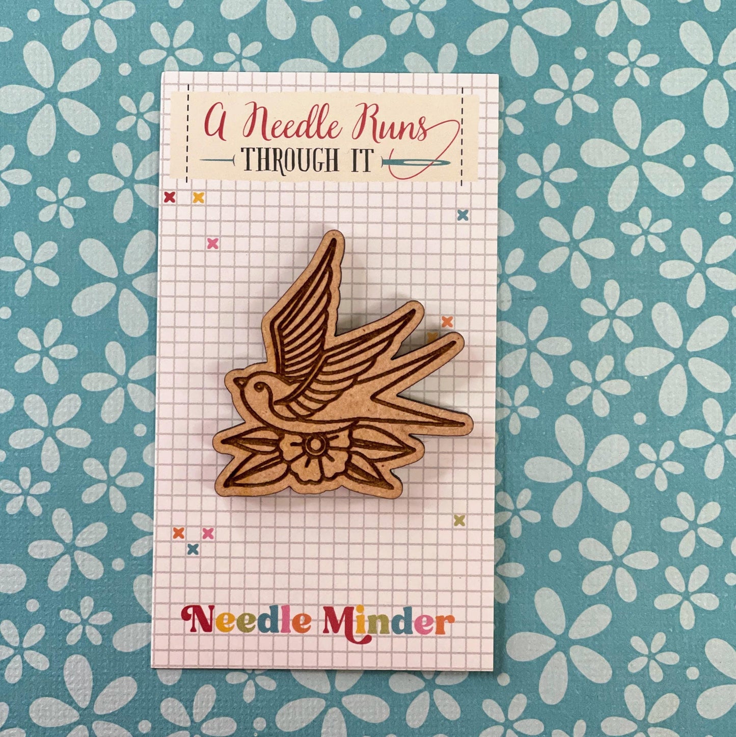 Cross Stitch Needle Minder, Tattoo bird needle minder, Wood Magnetic Needle Minder. Hand embroidery, Needle Keeper. cross stitch bird
