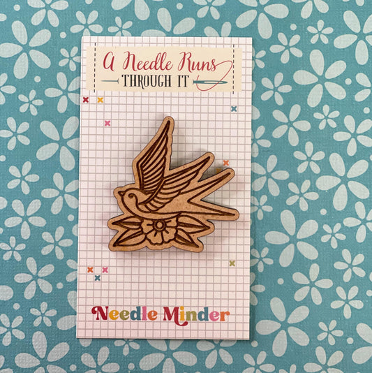 Cross Stitch Needle Minder, Tattoo bird needle minder, Wood Magnetic Needle Minder. Hand embroidery, Needle Keeper. cross stitch bird