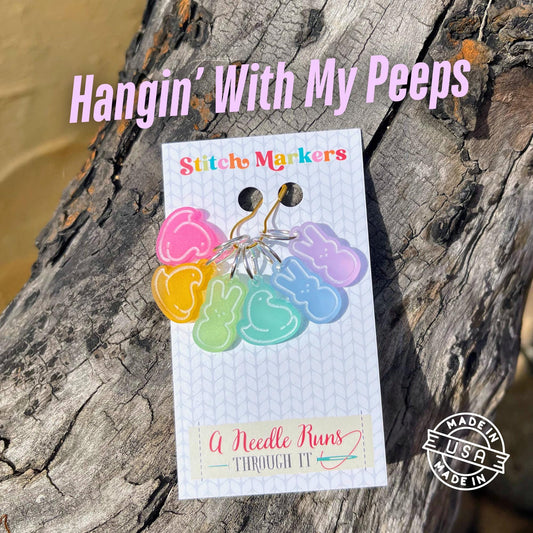 Peeps stitch markers for knitting or crochet. Progress keepers Hanging with my peeps. Easter peeps stitch markers. Cute Color Stitch markers