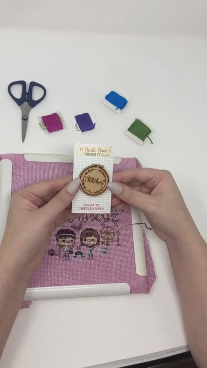 Cross Stitch Needle Minder, Coffee Cup, Wood Magnetic Needle Minder. Hand embroidery, Needle Keeper. Embroidery Needle minder, i love coffee