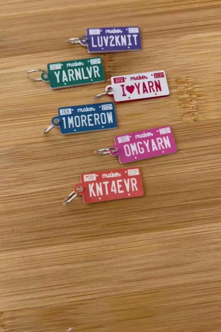Knitting License plate stitch markers for knitting. Fun Stitch Markers. Cute Color Stitch markers.Progress keepers, cool knitting st markers