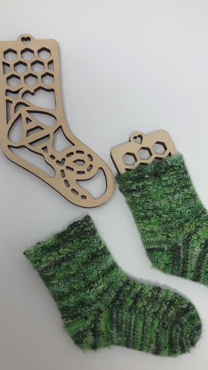 Hummingbird Baby Sock Blockers, Baltic Birch hummingbird Design Wood Sock blockers, pair of blockers for knitting baby socks. Baby sock form