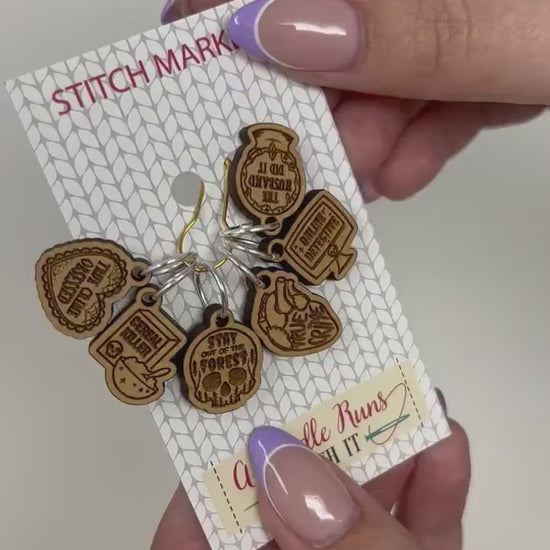 True Crime and Craft inspired stitch marker set, snag free stitch markers, st markers for knitting, crochet progress keeper
