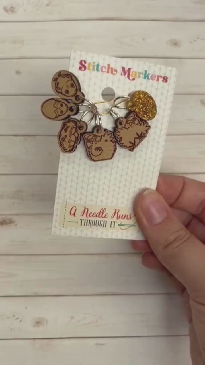 Chicken theme stitch markers for knitting or crochet. Farm chicken stitch markers, progress keepers
