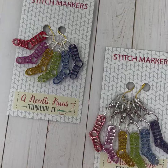Tiny Sparkle rainbow sock stitch marker set for Knitting and crochet, Stitch markers for knitting, Progress keeper knitting markers