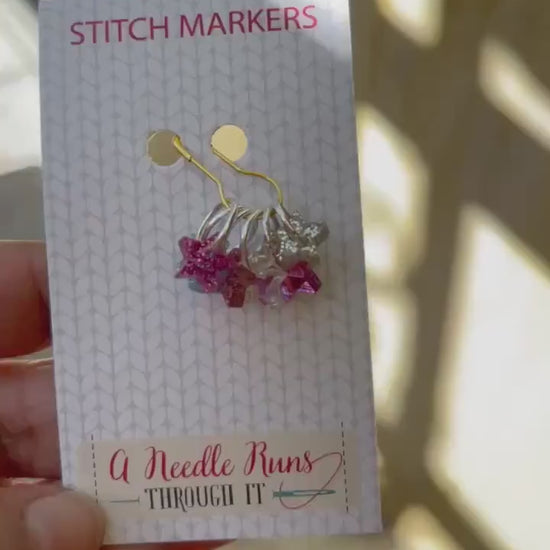 Tiny sparkle stars stitch markers for knitting or crochet. Sparkle Acrylic stitch markers. Tiny stars progress keepers.