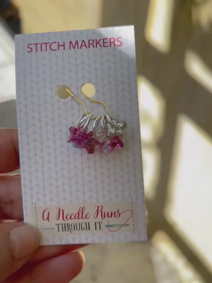 Tiny sparkle stars stitch markers for knitting or crochet. Sparkle Acrylic stitch markers. Tiny stars progress keepers.