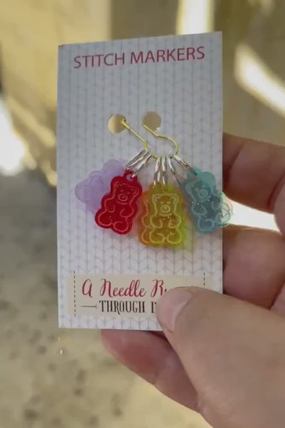 Gummy bear inspired stitch markers for knitting or crochet. Sparkle Acrylic stitch markers. Gummy candies teddy bear  progress keepers