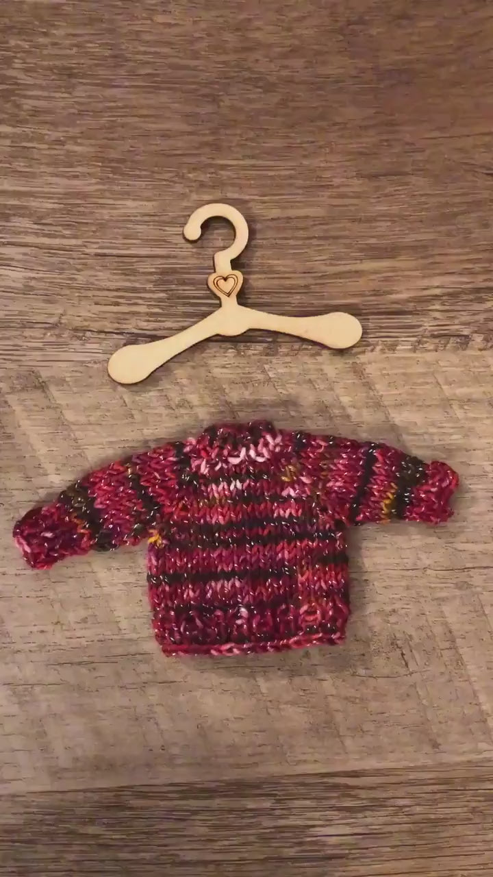 Tiny Sweater wood hanger for knitted sweater ornaments. Holiday Christmas decoration. Cute ornament wooden hanger for tiny knitted sweaters